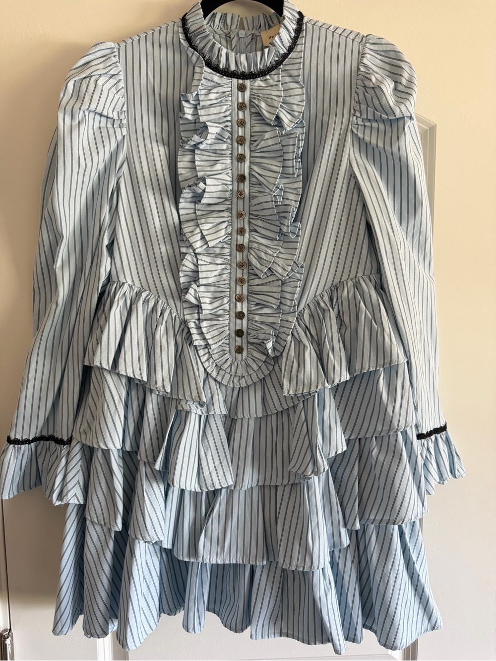Victorian Style Striped Ruffle Midi Dress Size Medium
